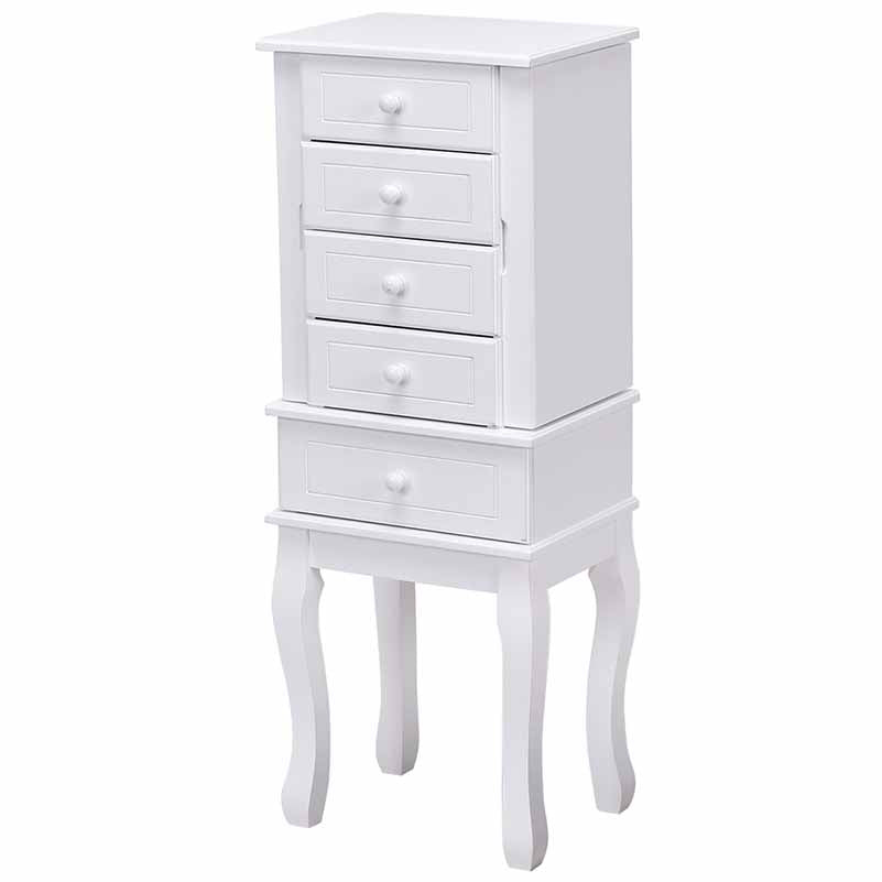 Topbuy White Jewelry Cabinet Armoire Cambered Front Storage Chest Stand Organizer