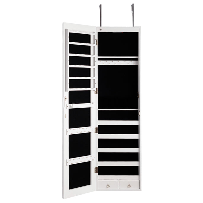 Topbuy Lockable Wall Door Mount Storage Organizer Jewelry Cabinet w/Mirror Light Black/White/Rustic Brown