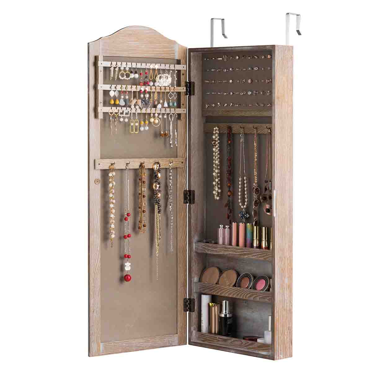 Topbuy Swing Door Jewelry Cabinet Wall/Door Mounted Rustic Armoire Organizer with Mirror