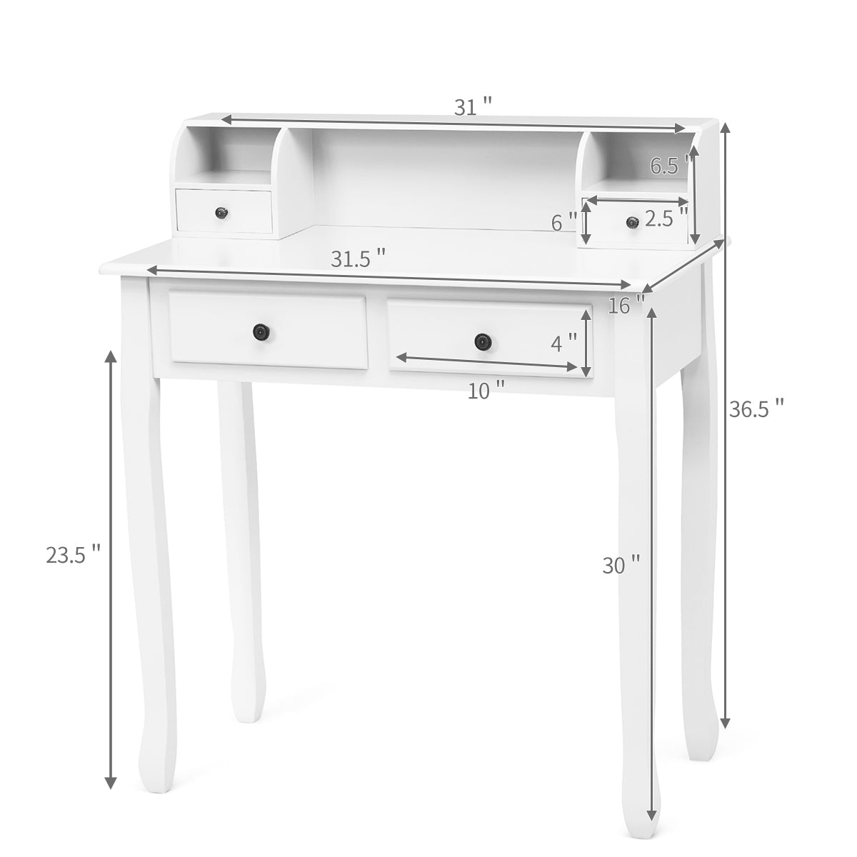 Topbuy Writing Desk W/ Drawer Detachable Floating Organizer Computer Table White