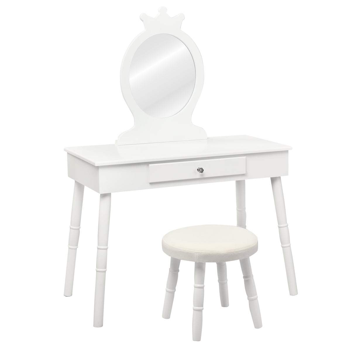 Topbuy Kids Princess Vanity Table Set w/ Chair Crown Mirror White/Pink