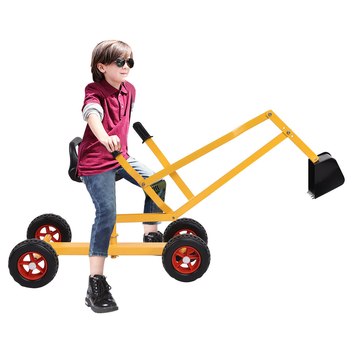 Topbuy Steel Frame Kid Ride-on Sand Digger Heavy Duty Digging Scooper 4-wheel Toy Excavator