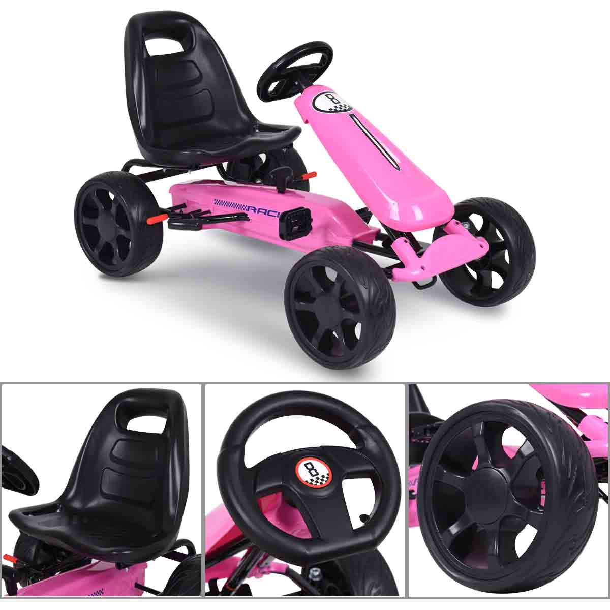 Topbuy Go Kart Kids Bike Ride on Toys with 4 Wheels and Aadjustabl Seat Black/Blue/Pink/Red