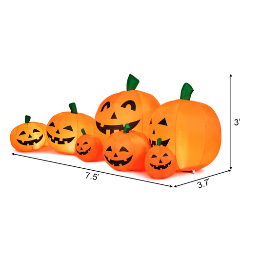 Topbuy 7.5FT Air-blow 7 Pumpkins Patch Inflatable Pumpkins Set w/ Energy-saving LED & Adapter Halloween Decoration