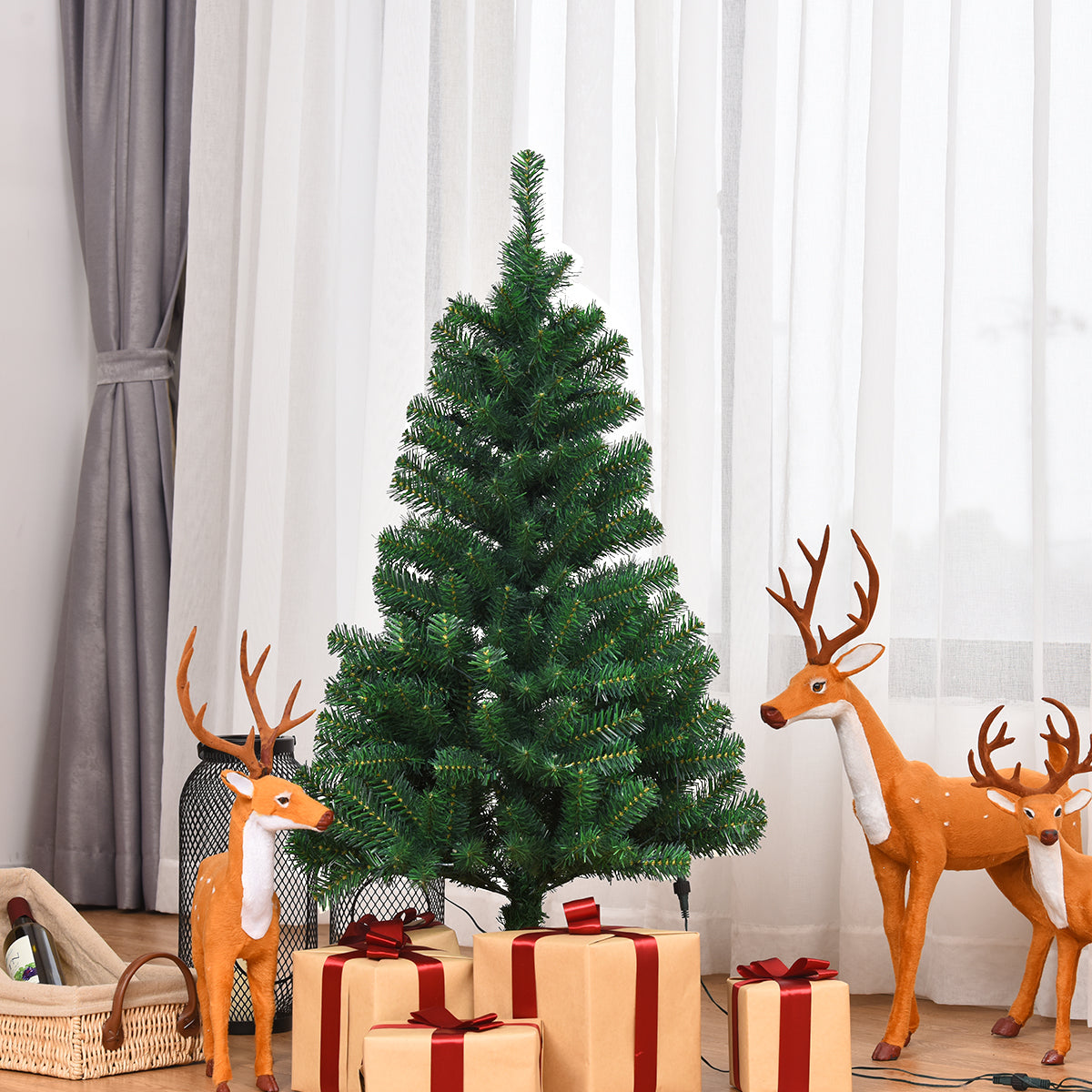 Topbuy 4' Lighting Artificial Christmas Pine Tree Pre-Lit Decoration w/ Plastic Stand & LED Lights