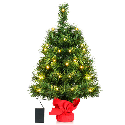 Topbuy 24'' Artificial Christmas Tree Pre-Lit LED Lights for Window Side Tabletop w/ Led Lights