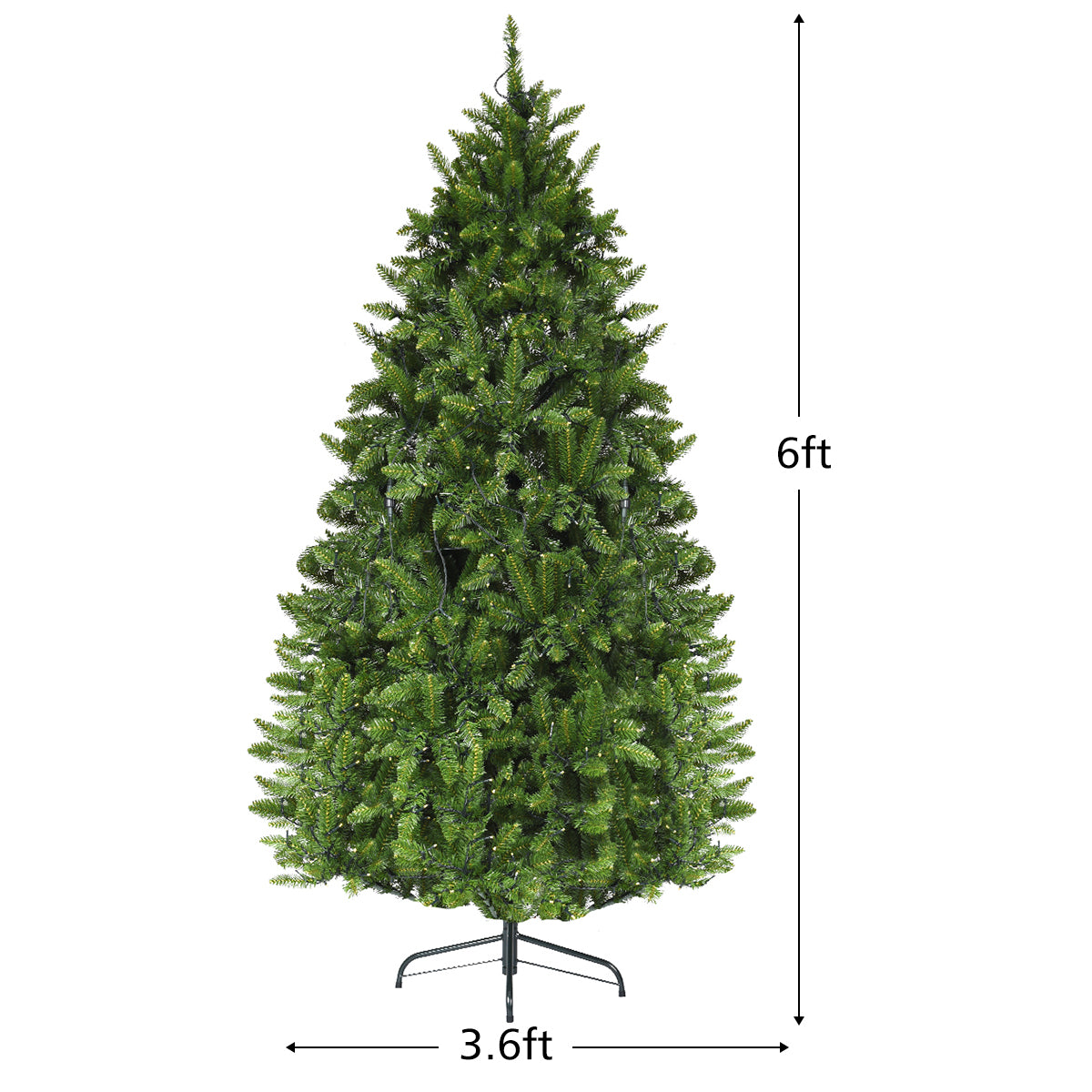 Topbuy 6FT Artificial Green PVC Christmas Fir Tree w/ Metal Stand and 650 LED Lights