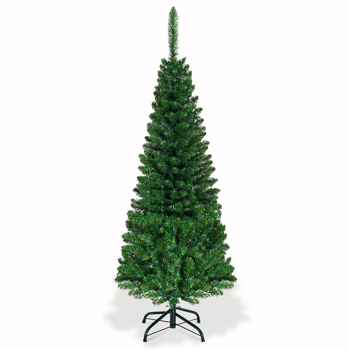 Topbuy 4.5ft Pencil Christmas Tree Pre-Lit Hinged Artificial Decoration w/ 150 Colorful Lights