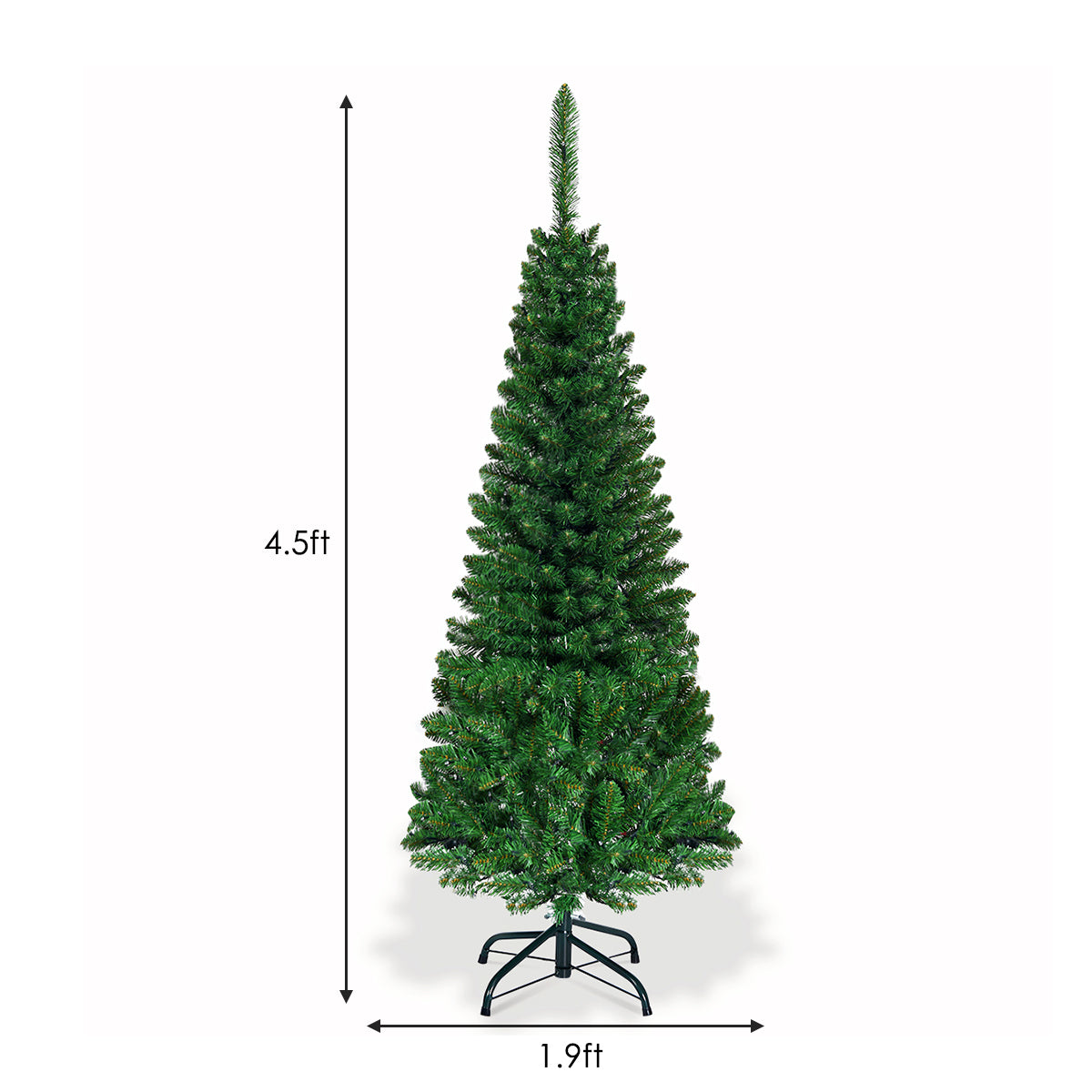 Topbuy 4.5ft Pencil Christmas Tree Pre-Lit Hinged Artificial Decoration w/ 150 Colorful Lights