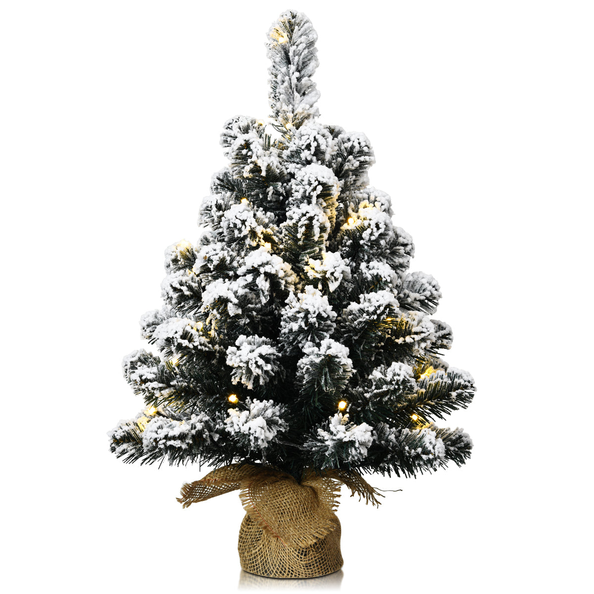 Topbuy 24inch Mini Tabletop Snow Flocked Christmas Tree Pre-Lit  Artificial Decor w/ 30 LED Lights & Timer