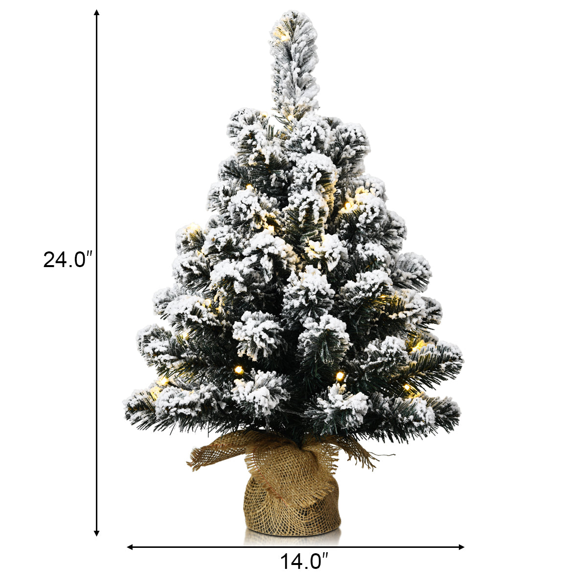 Topbuy 24inch Mini Tabletop Snow Flocked Christmas Tree Pre-Lit  Artificial Decor w/ 30 LED Lights & Timer