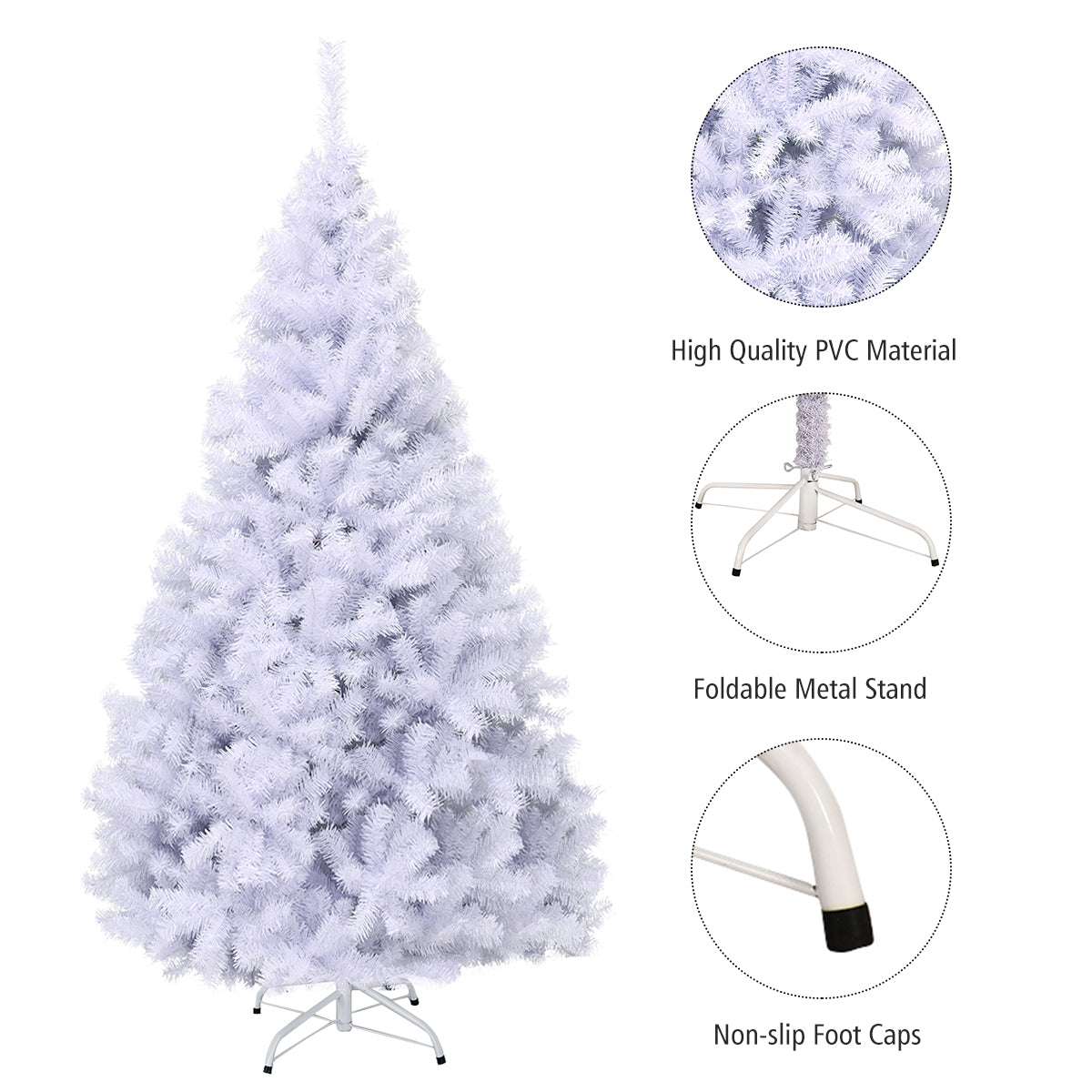 Topbuy 7.5ft White Christmas Pine Tree Hinged Artificial Decoration w/ 1346 Tips & Metal Stand