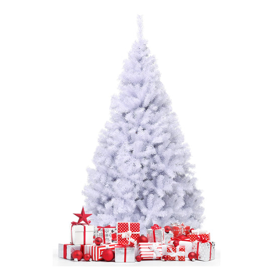 Topbuy 7.5ft White Christmas Pine Tree Hinged Artificial Decoration w/ 1346 Tips & Metal Stand