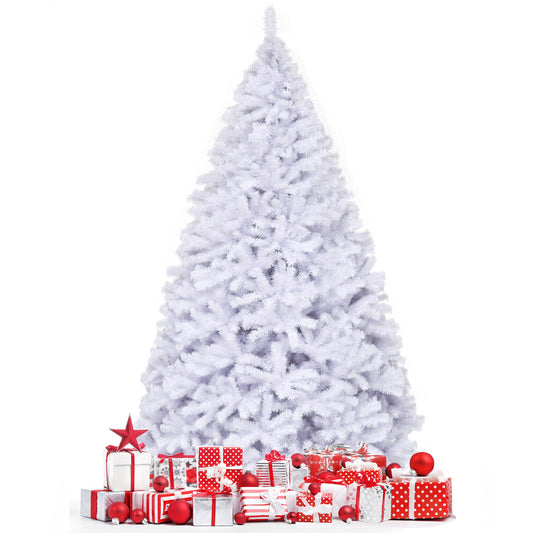 Topbuy 9ft White Christmas Pine Tree Hinged Artificial Decoration w/ 2132 Tips & Metal Stand