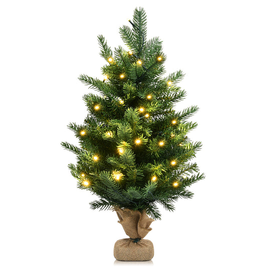 Topbuy 24FTFT Mini  Tabletop Christmas Tree Pre-Lit Artificial Spruce Decor w/ 35 LED Lights and Timer