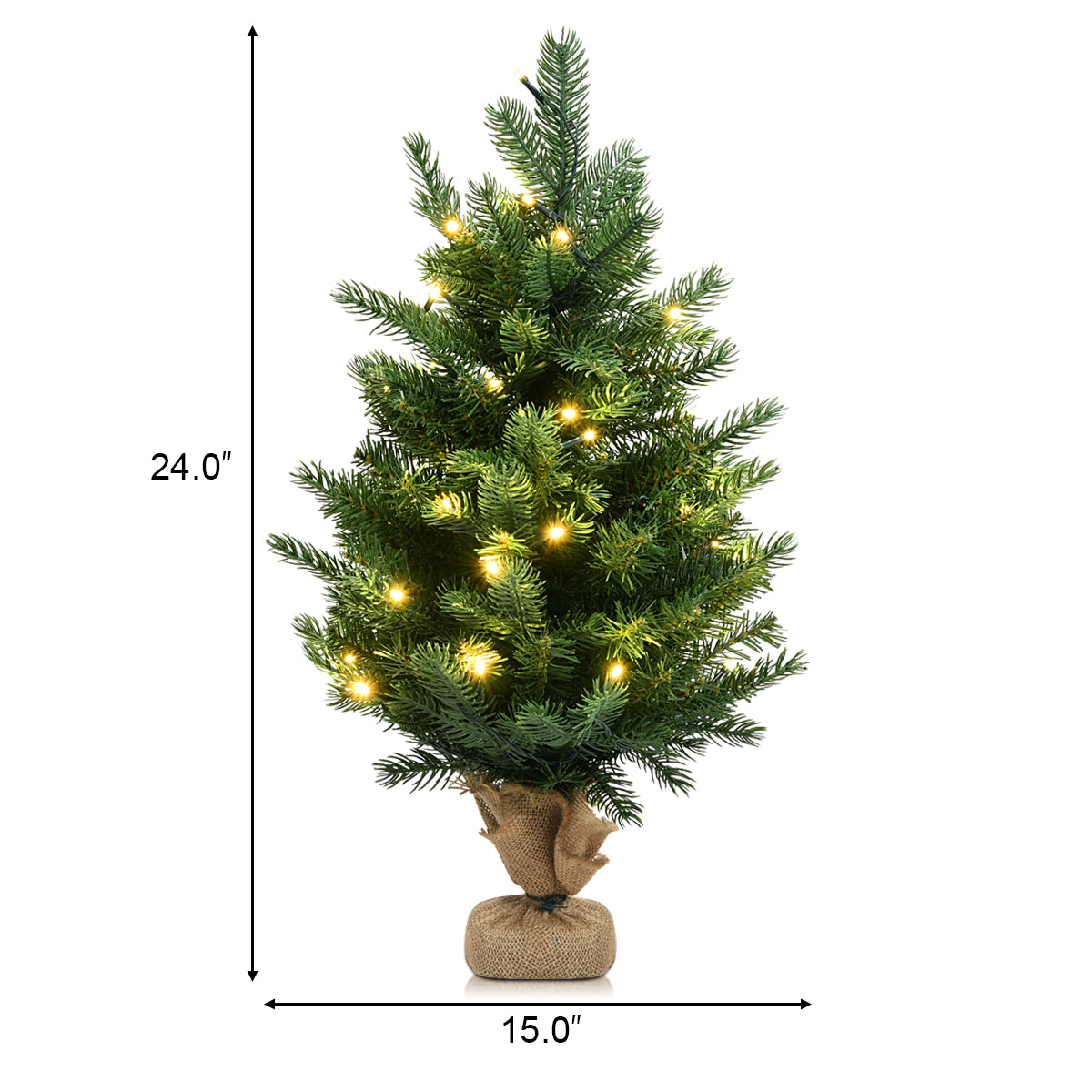 Topbuy 24FTFT Mini  Tabletop Christmas Tree Pre-Lit Artificial Spruce Decor w/ 35 LED Lights and Timer