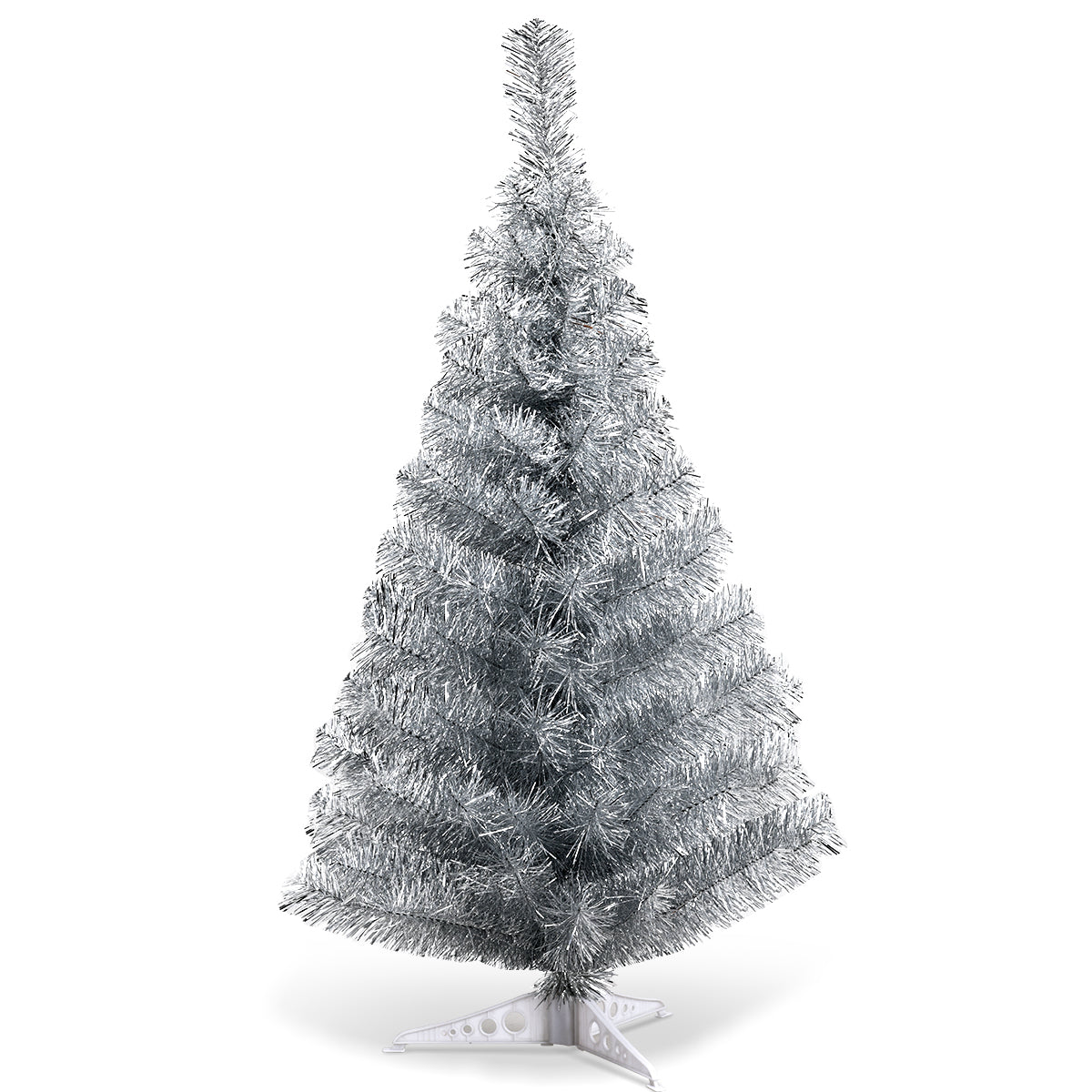 Topbuy 3FT Silver Electroplated Pencil Tree Tinsel Unlit Christmas Tree Artificial 105 Branch Tips