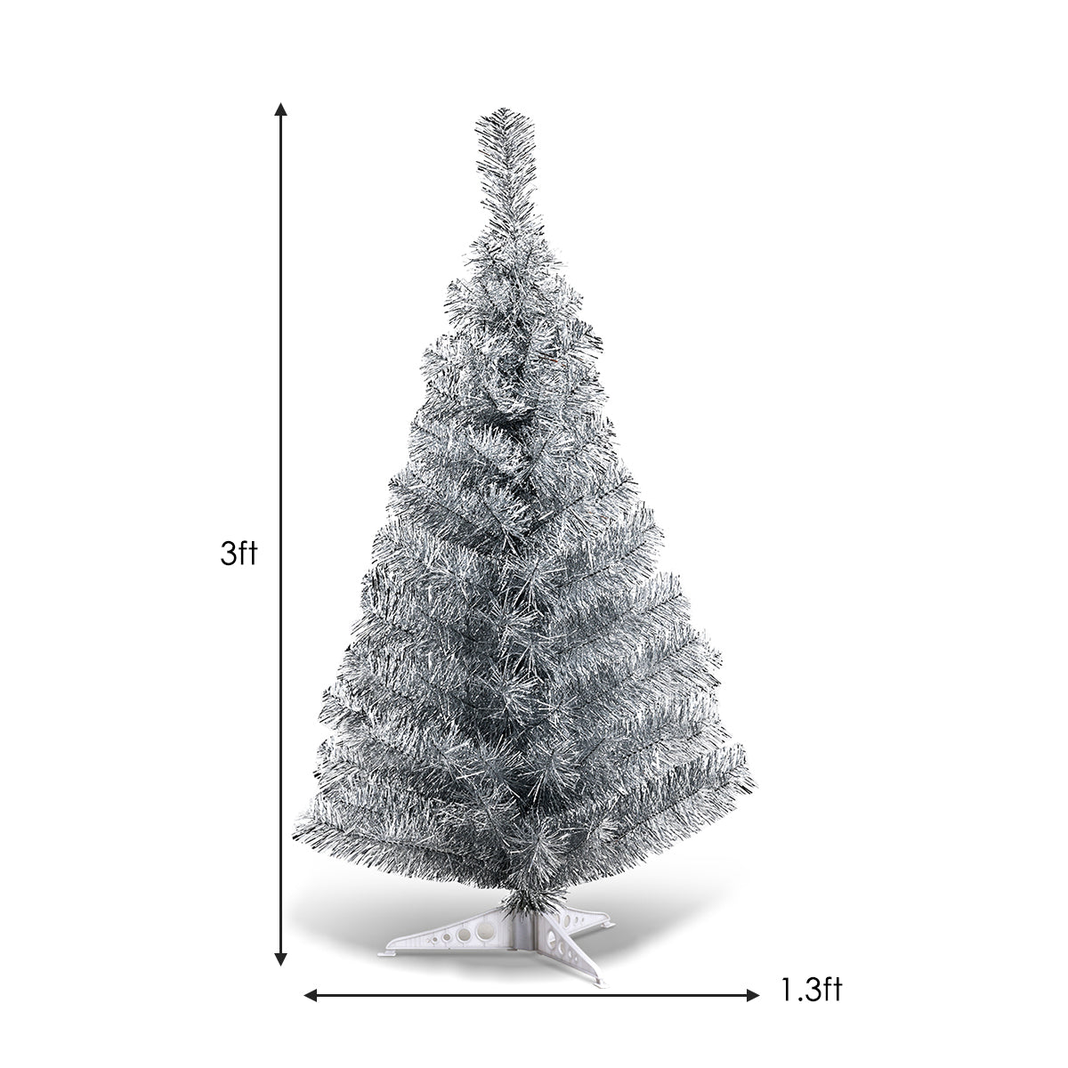 Topbuy 3FT Silver Electroplated Pencil Tree Tinsel Unlit Christmas Tree Artificial 105 Branch Tips