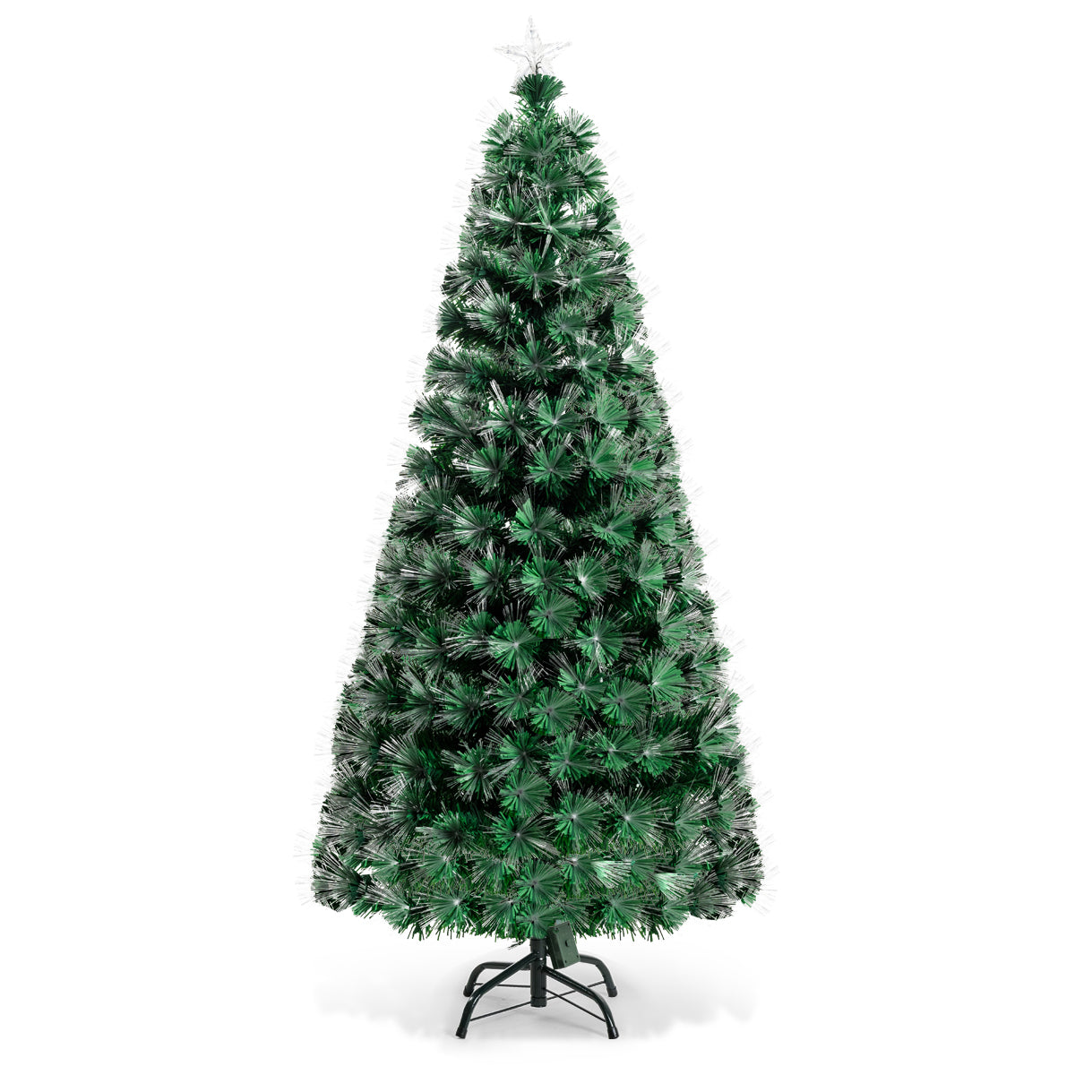 Topbuy 6Ft Double-Color Pre-Lit Fiber Optic Christmas Tree w/ 8 Flash Modes