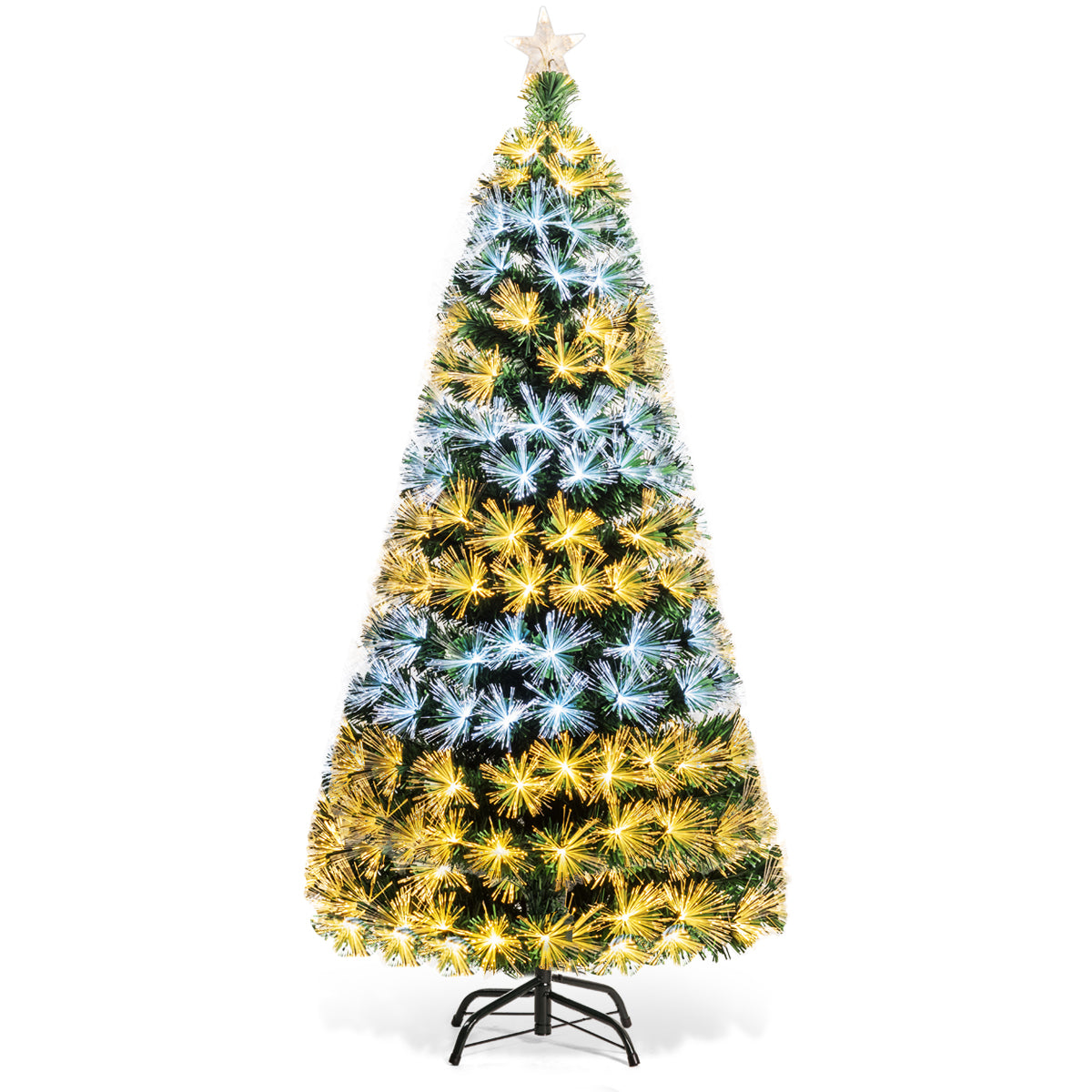 Topbuy 6Ft Double-Color Pre-Lit Fiber Optic Christmas Tree w/ 8 Flash Modes