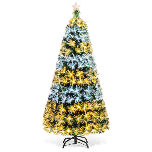 Topbuy 6Ft Double-Color Pre-Lit Fiber Optic Christmas Tree w/ 8 Flash Modes