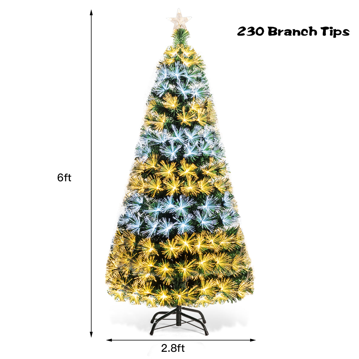 Topbuy 6Ft Double-Color Pre-Lit Fiber Optic Christmas Tree w/ 8 Flash Modes