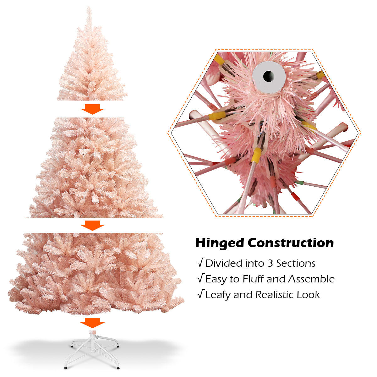 Topbuy 6ft Pink Artificial Christmas Tree 617 Hinged tips w/ Metal Stand Holiday Season