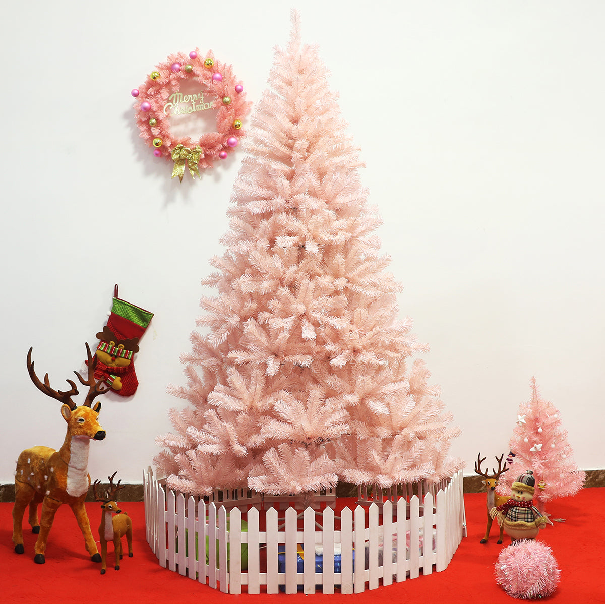 Topbuy 7ft Pink Artificial Christmas Tree 937 Hinged tips w/ Metal Stand Holiday Season