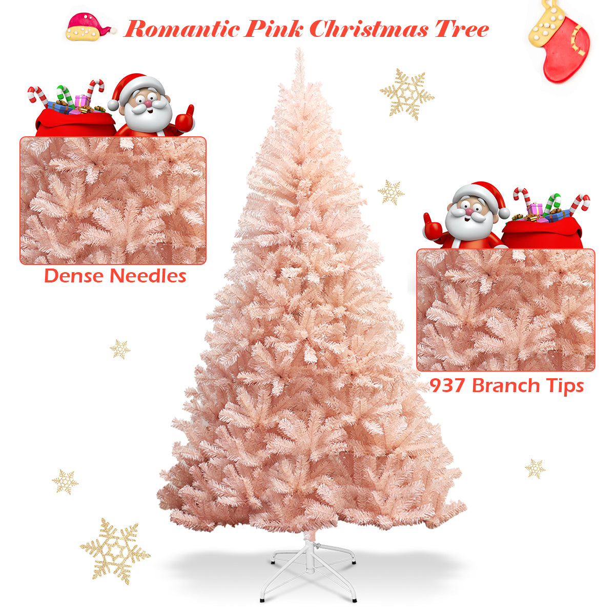 Topbuy 7ft Pink Artificial Christmas Tree 937 Hinged tips w/ Metal Stand Holiday Season