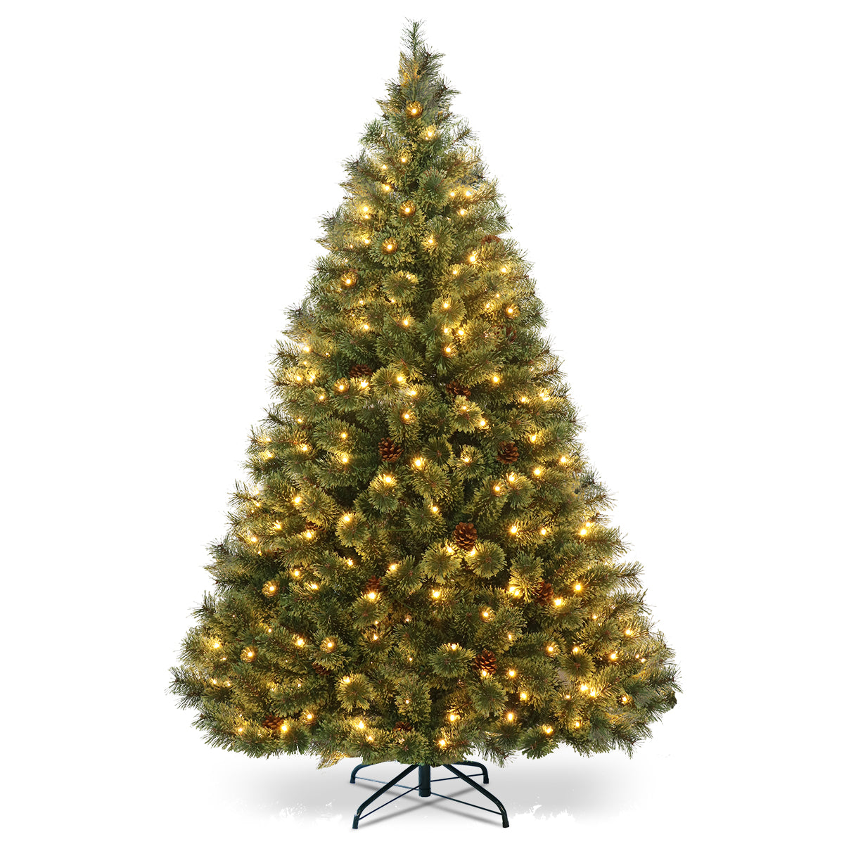 Topbuy 6ft Carolina Pine Tree Pre-Lit Hinged  PVC Artificial Tree Flocked Cones w/ LED Lights