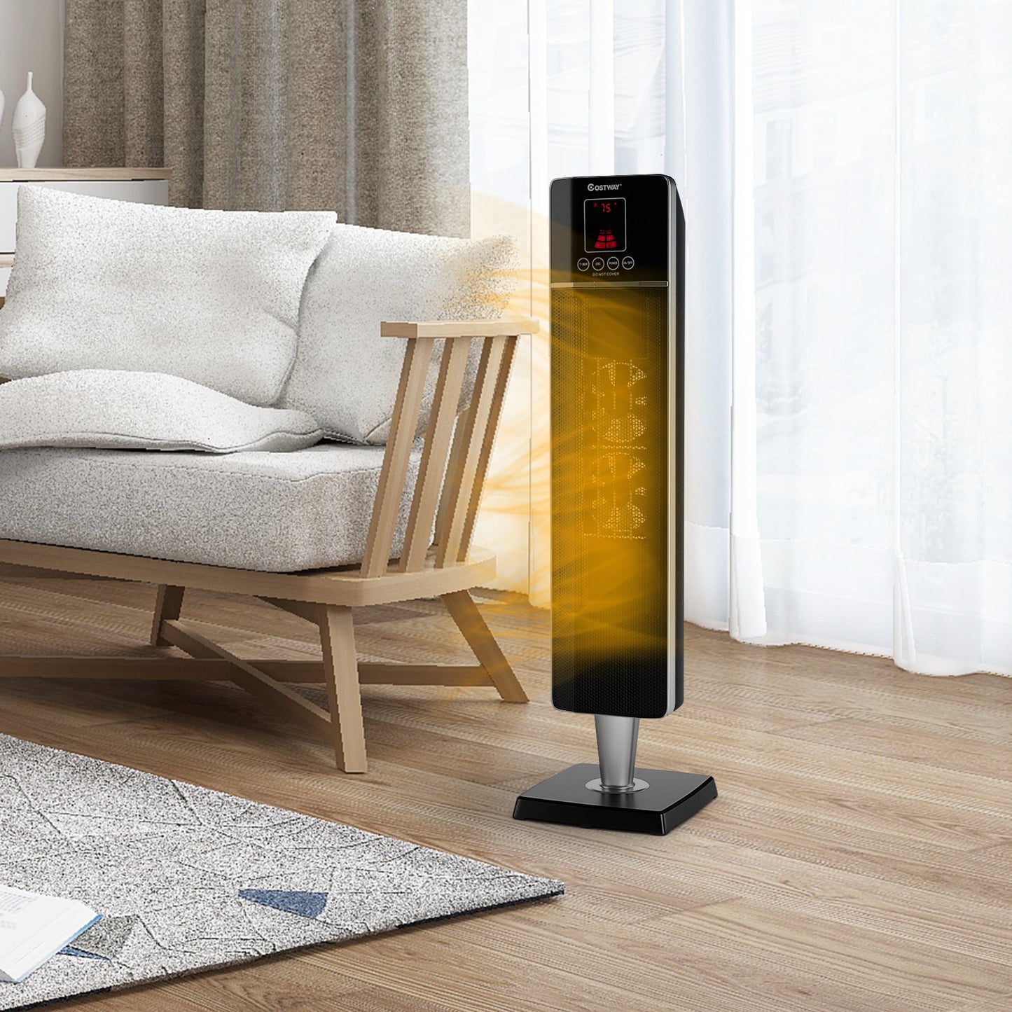 Topbuy 1500W Oscillating Ceramic Pedestal Heater Remote Control  Air Heating Machine w/ Timer