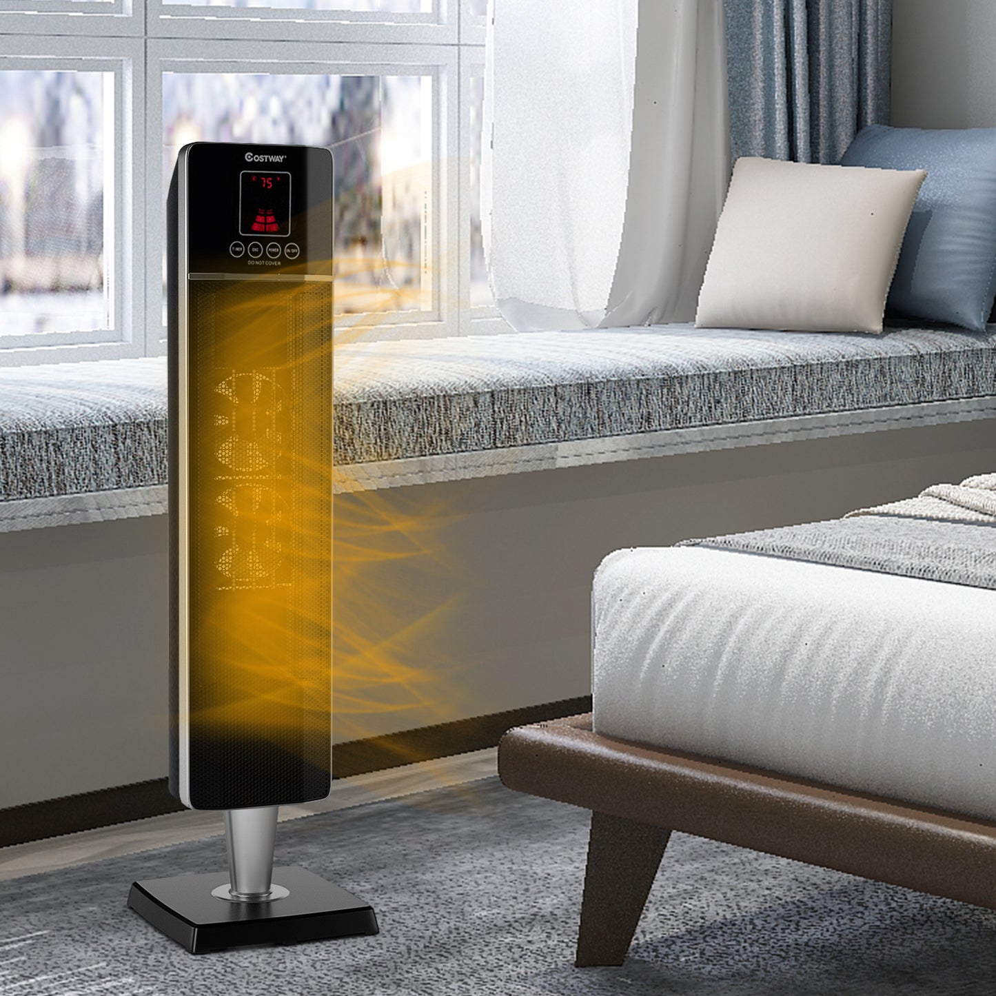 Topbuy 1500W Oscillating Ceramic Pedestal Heater Remote Control  Air Heating Machine w/ Timer