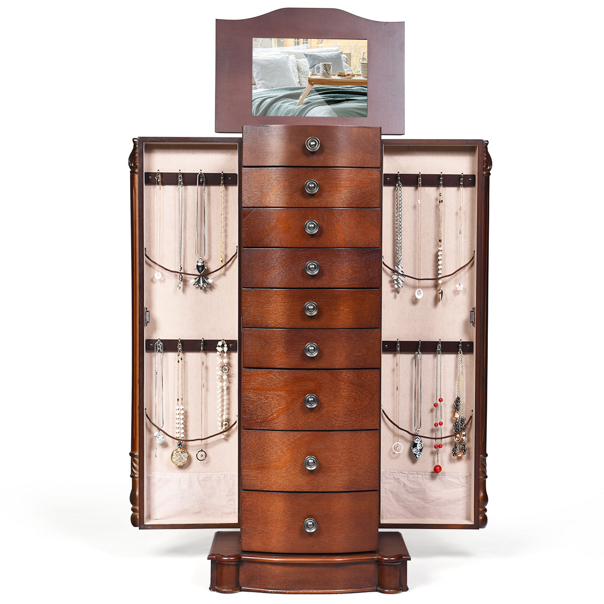 Topbuy 8 Drawers Old-fashioned Jewelry Cabinet Vanity Makeup Set Brown