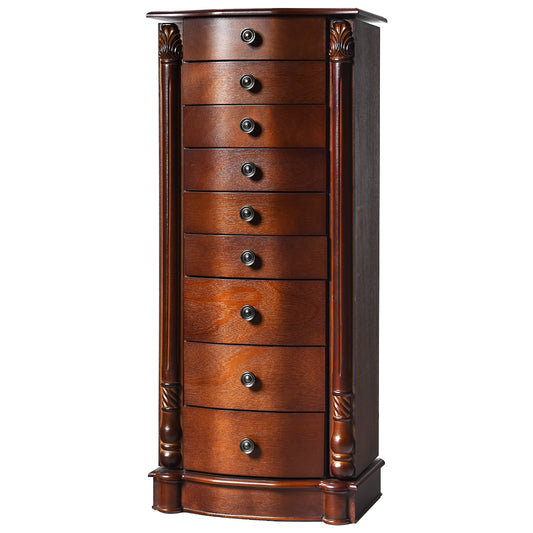 Topbuy 8 Drawers Old-fashioned Jewelry Cabinet Vanity Makeup Set Brown