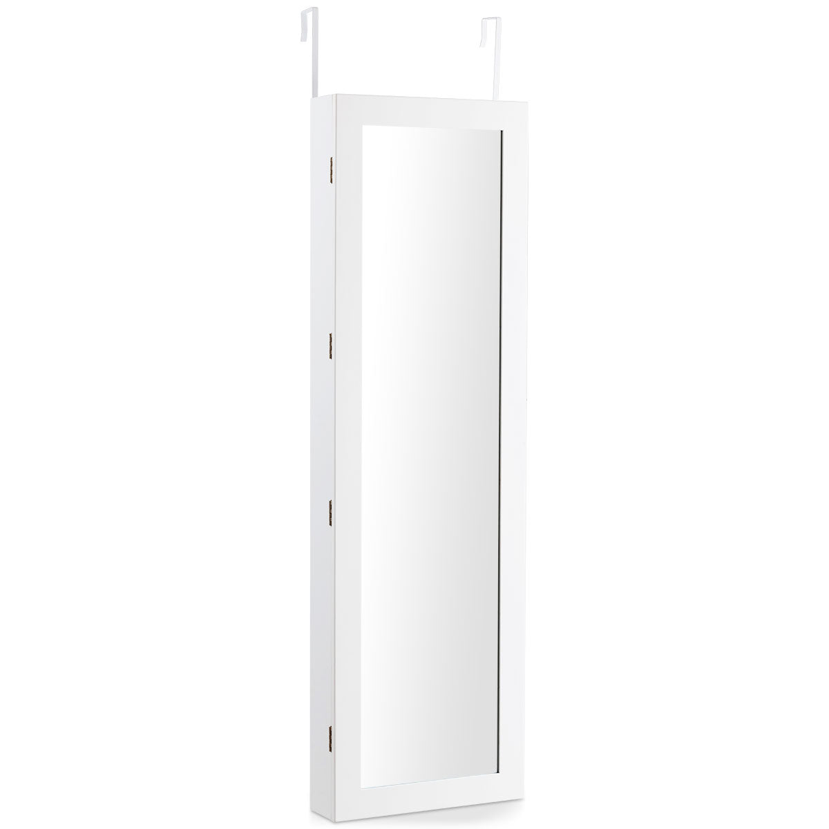 Topbuy Wall Mounted Mirrored Jewelry Organizer White Armoire Cabinet w/ LED & Lock