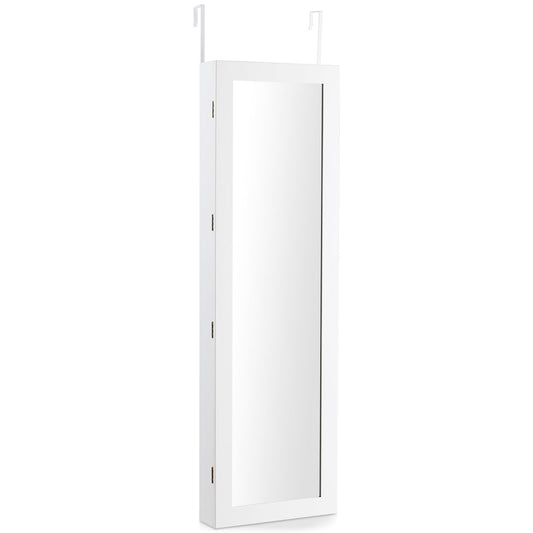 Topbuy Wall Mounted Mirrored Jewelry Organizer White Armoire Cabinet w/ LED & Lock