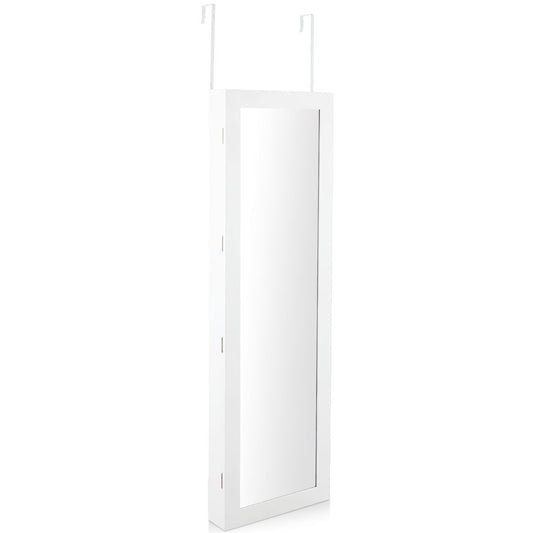 Topbuy Lockable Wall Mounted Mirrored Jewelry Organizer White Armoire Cabinet w/ LED Lights