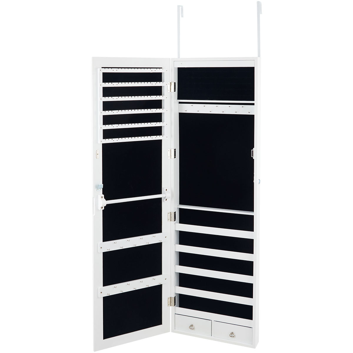 Topbuy Lockable Wall Mounted Mirrored Jewelry Organizer White Armoire Cabinet w/ LED Lights