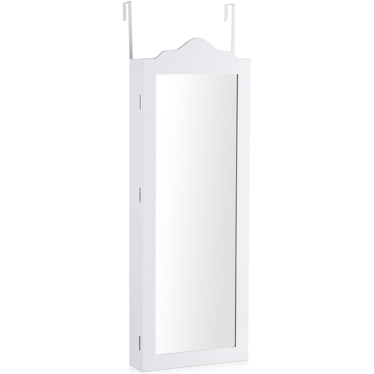 Topbuy Lockable Wall Mounted Mirrored Jewelry Organizer White Armoire Cabinet