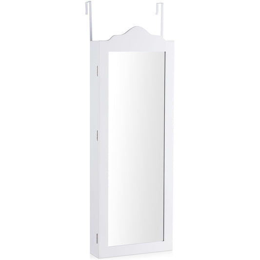 Topbuy Lockable Wall Mounted Mirrored Jewelry Organizer White Armoire Cabinet