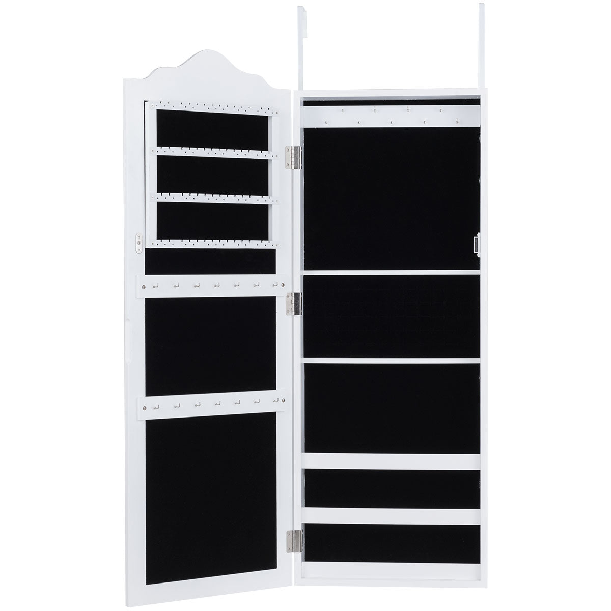 Topbuy Lockable Wall Mounted Mirrored Jewelry Organizer White Armoire Cabinet