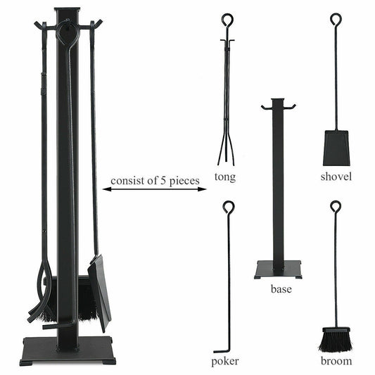 Topbuy 5pc Iron Fire Place Tool set Fireplace Tools Set Stand Hearth Accessories