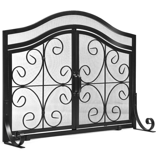 Topbuy Steel Fireplace Screen Folding Doors Heavy Duty Steel Christmas Home Safety Fence