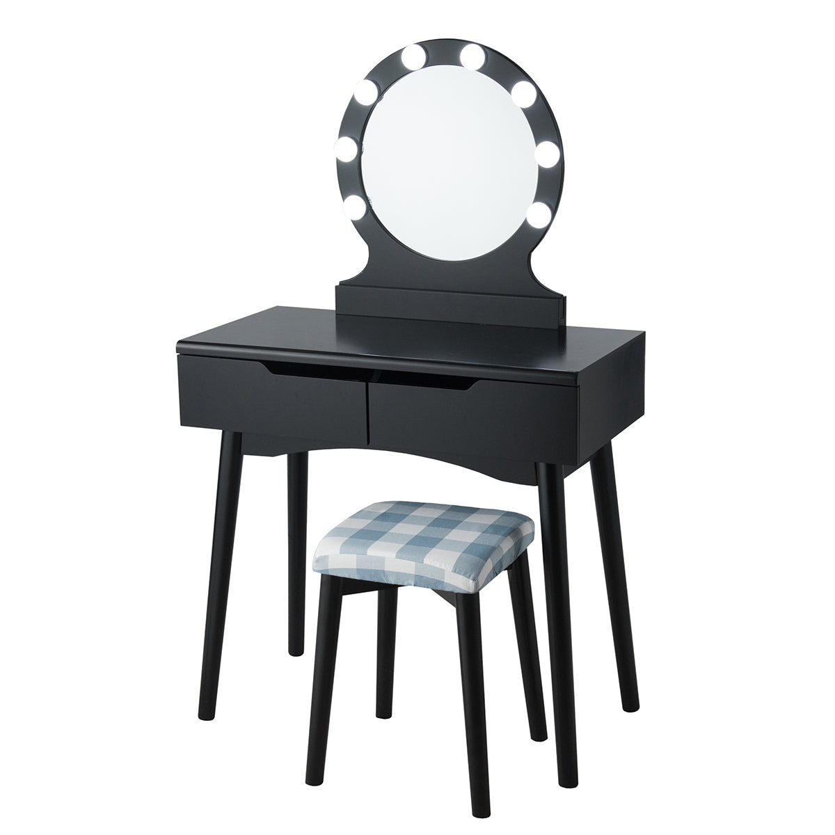 Topbuy Vanity Table Set w/ Lighted Makeup Dresser Mirror & Drawers Black