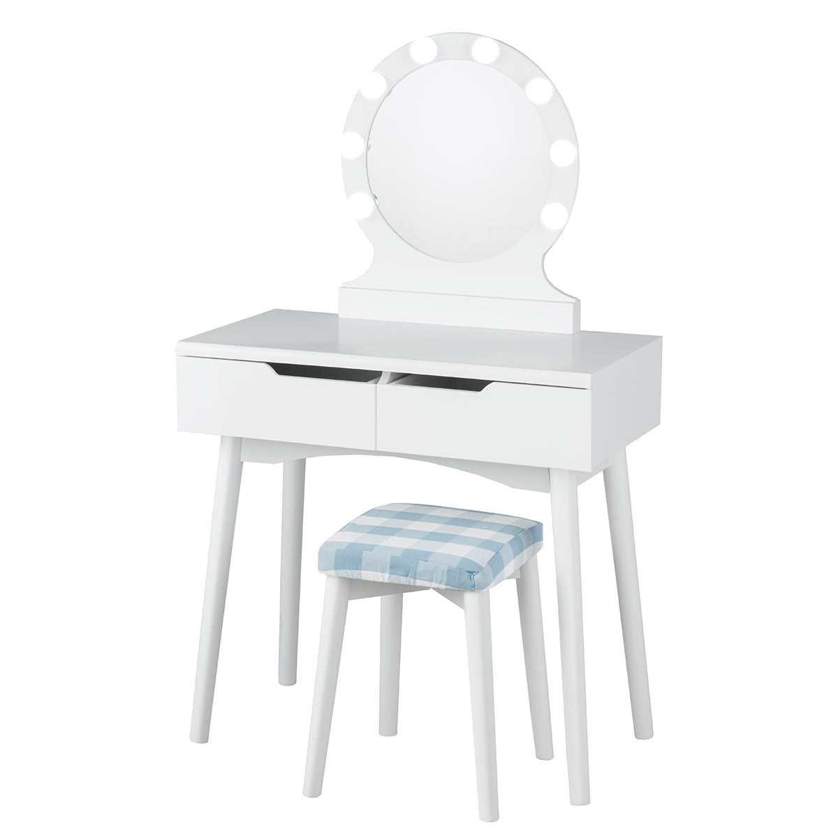 Topbuy Vanity Table Set w/ Lighted Makeup Dresser Mirror & Drawers White