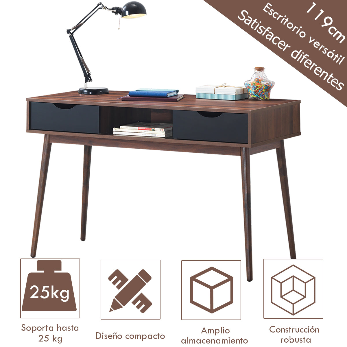 Topbuy Home Office Computer Desk Writing Table with 2 Drawers