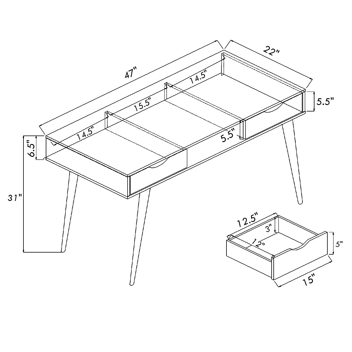 Topbuy Home Office Computer Desk Writing Table with 2 Drawers