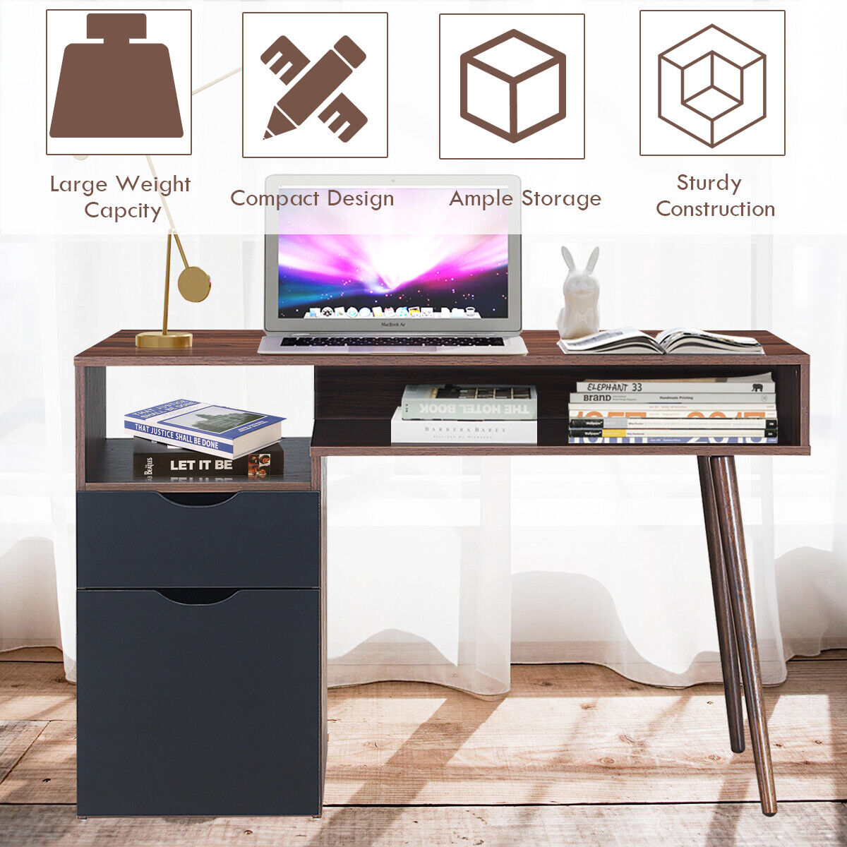 Topbuy Multipurpose Writing Computer Desk with Drawers & Cabinets