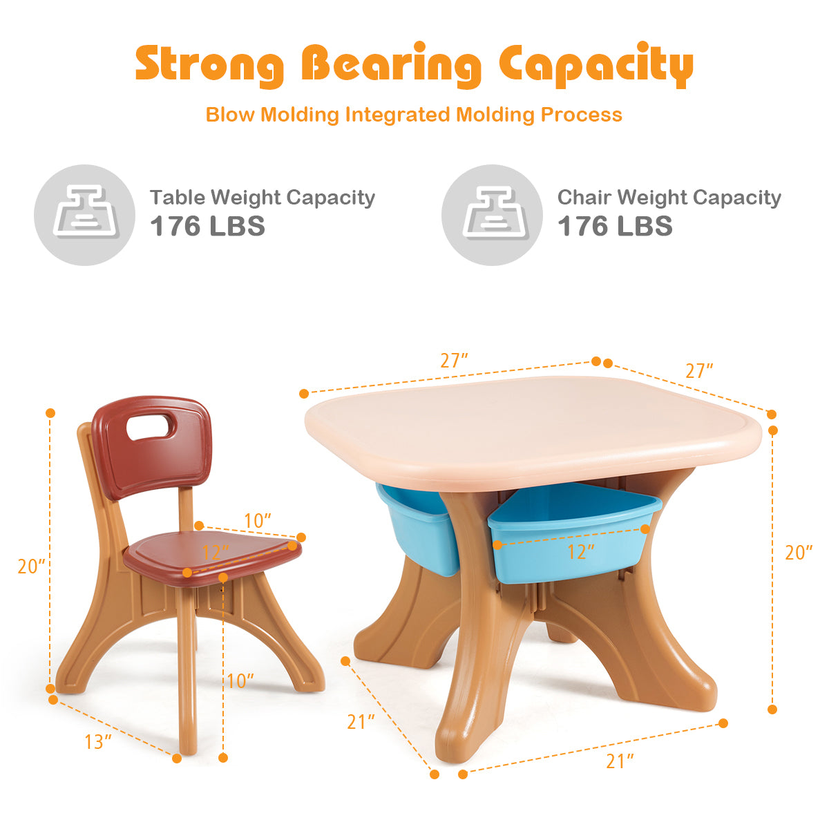 Topbuy 3 PCS Kids Activity Storage Table & Chair Set Coffee