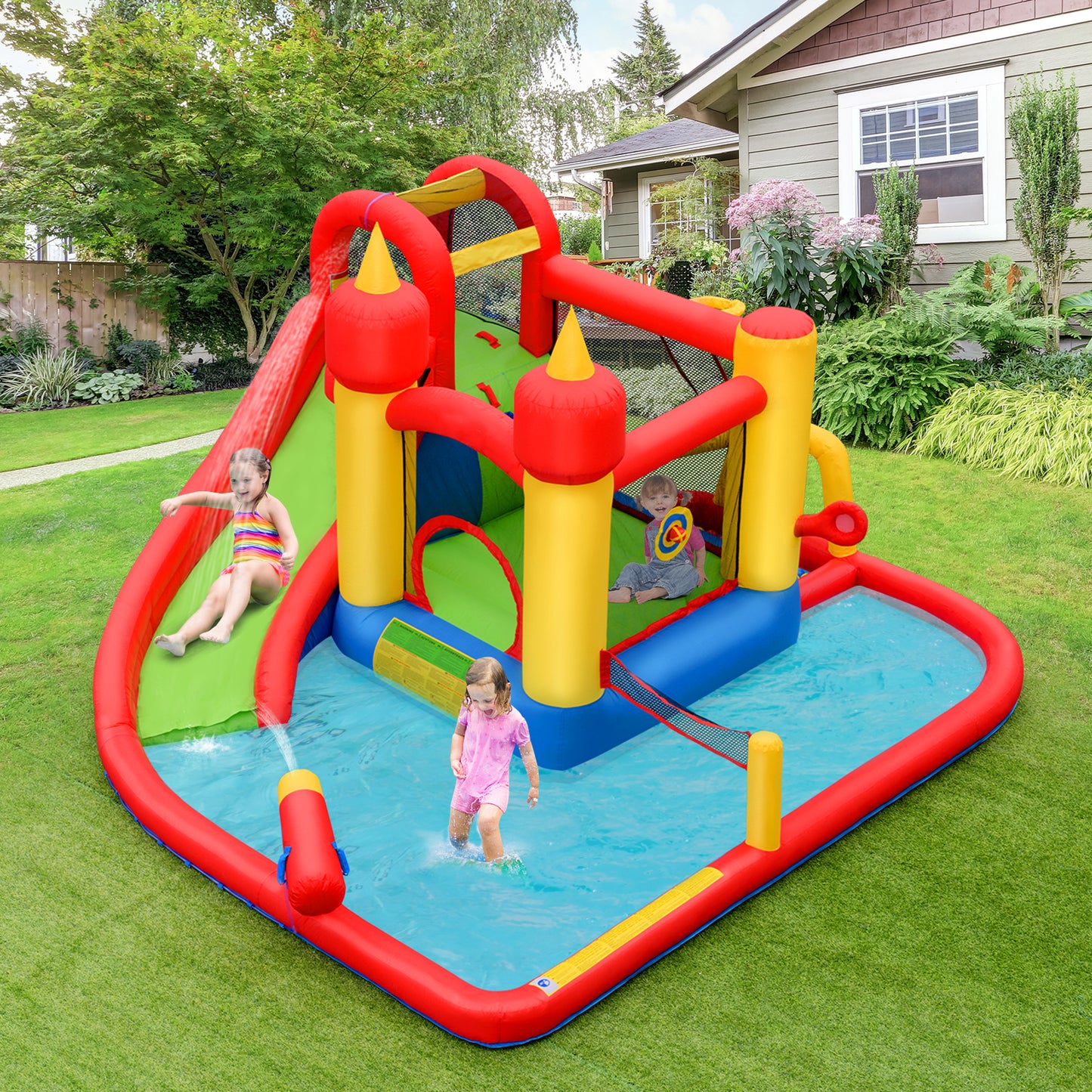 Topbuy Inflatable Water Slide Jumping Bounce House with 740w Blower